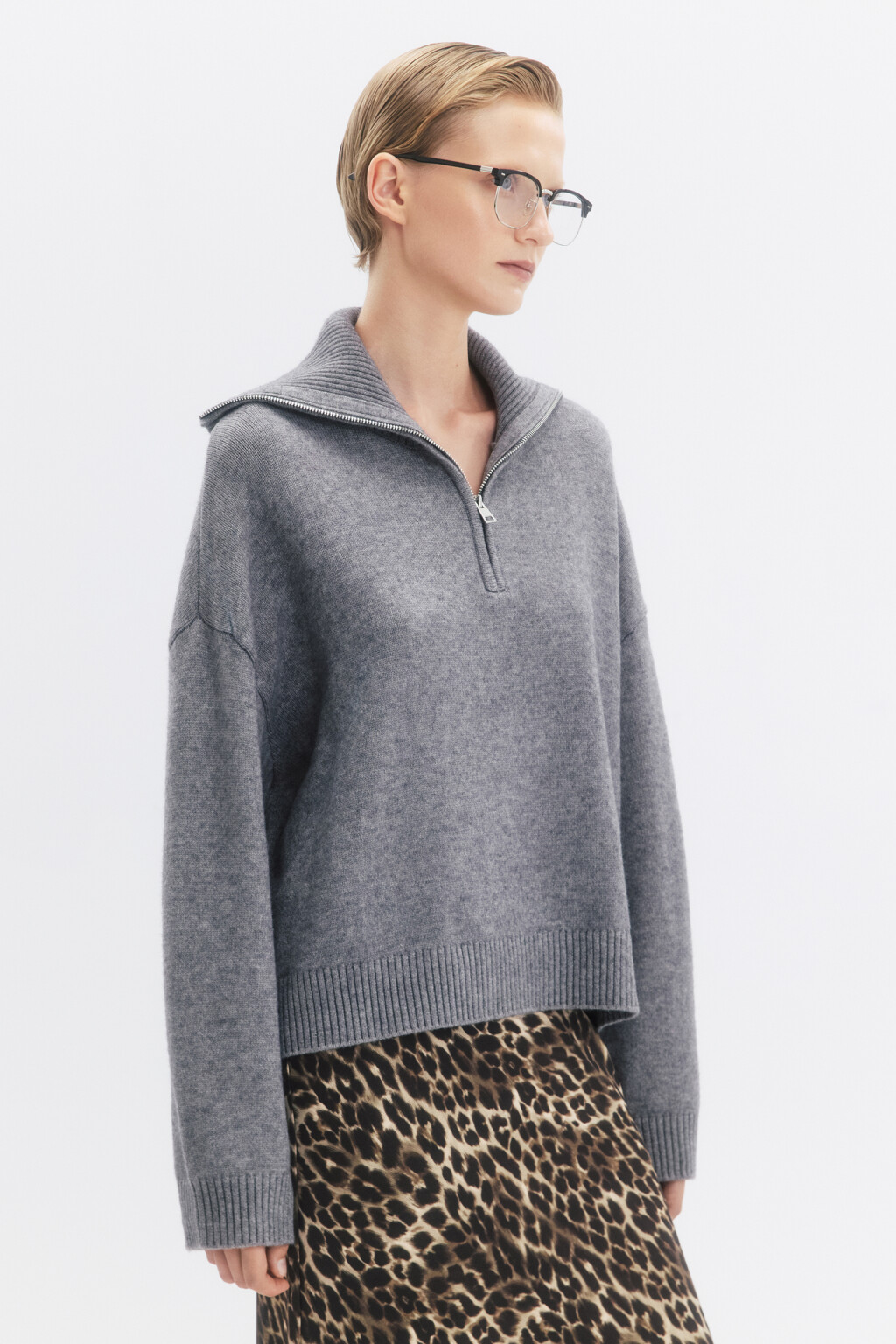 Джемпер вязаный с воротником на молнии - цвет серый - 4