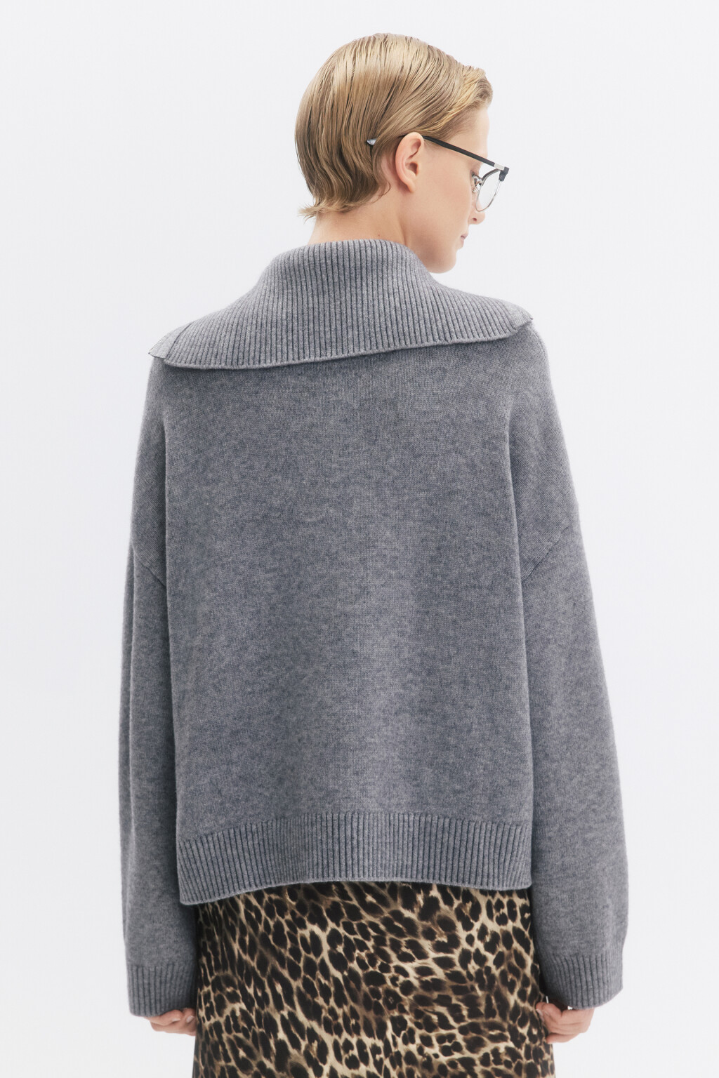 Джемпер вязаный с воротником на молнии - цвет серый - 5