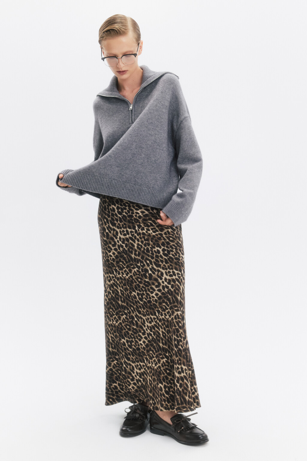 Джемпер вязаный с воротником на молнии - цвет серый - 1