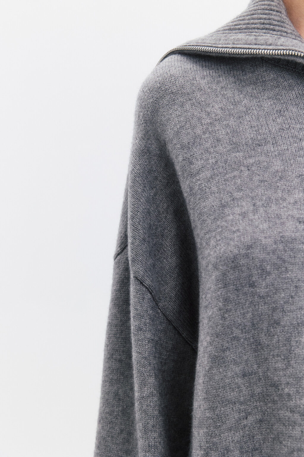 Джемпер вязаный с воротником на молнии - цвет серый - 7