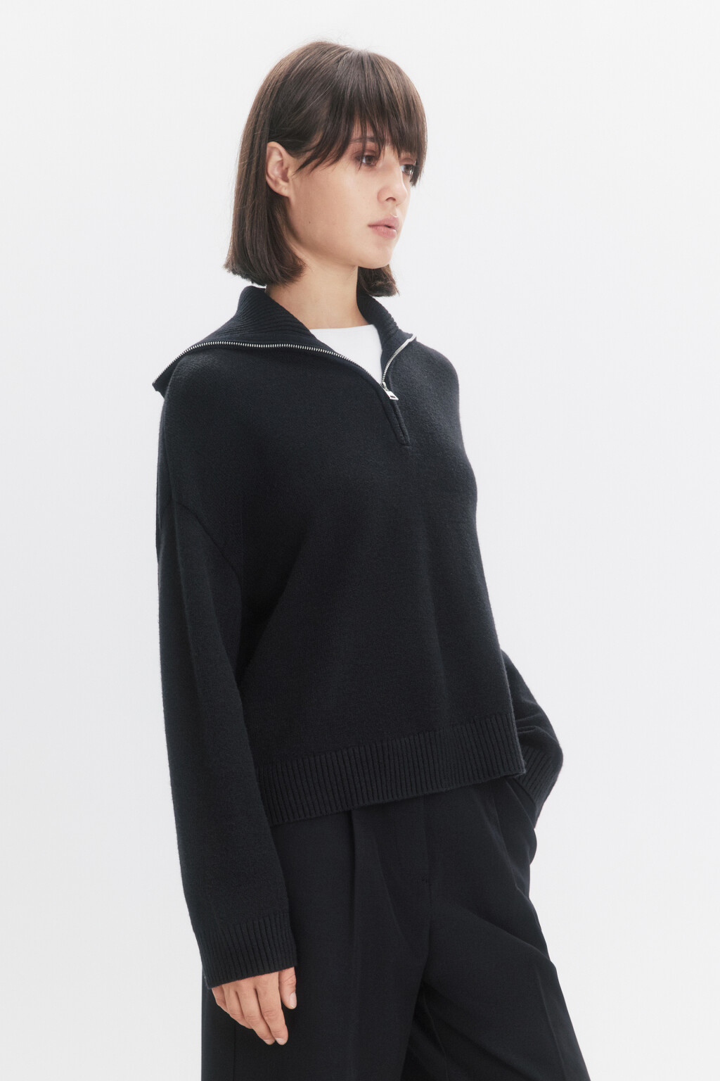 Джемпер вязаный с воротником на молнии - цвет черный - 1