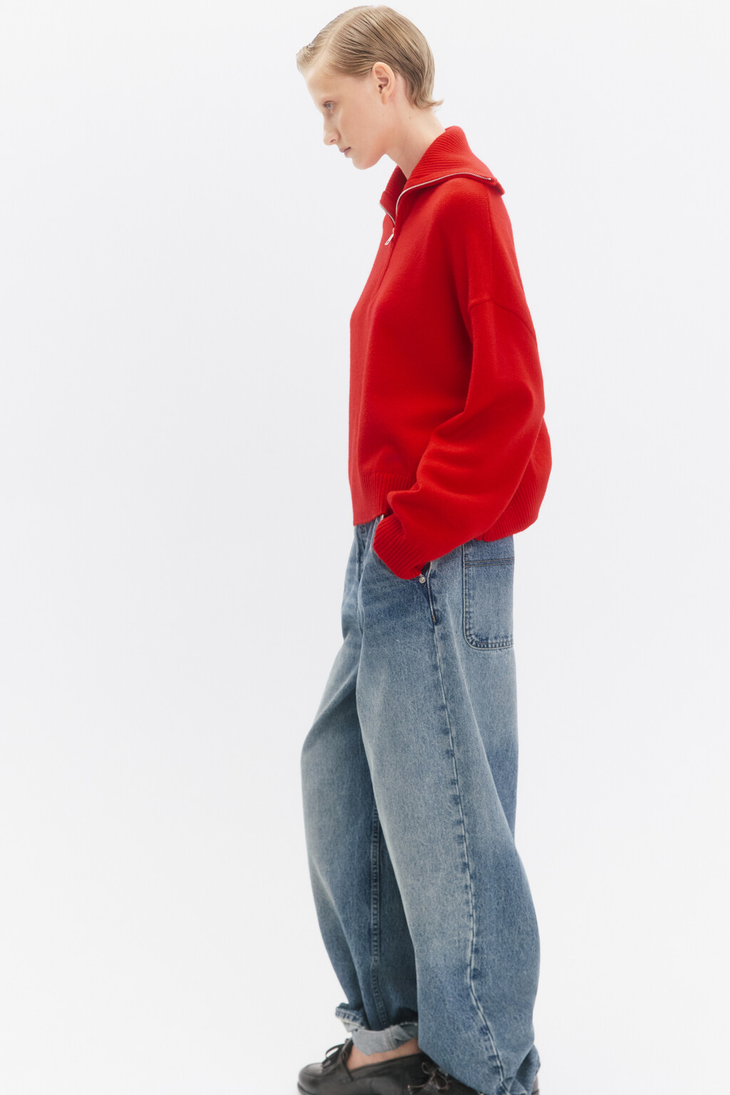 Джемпер вязаный с воротником на молнии - цвет красный - 5