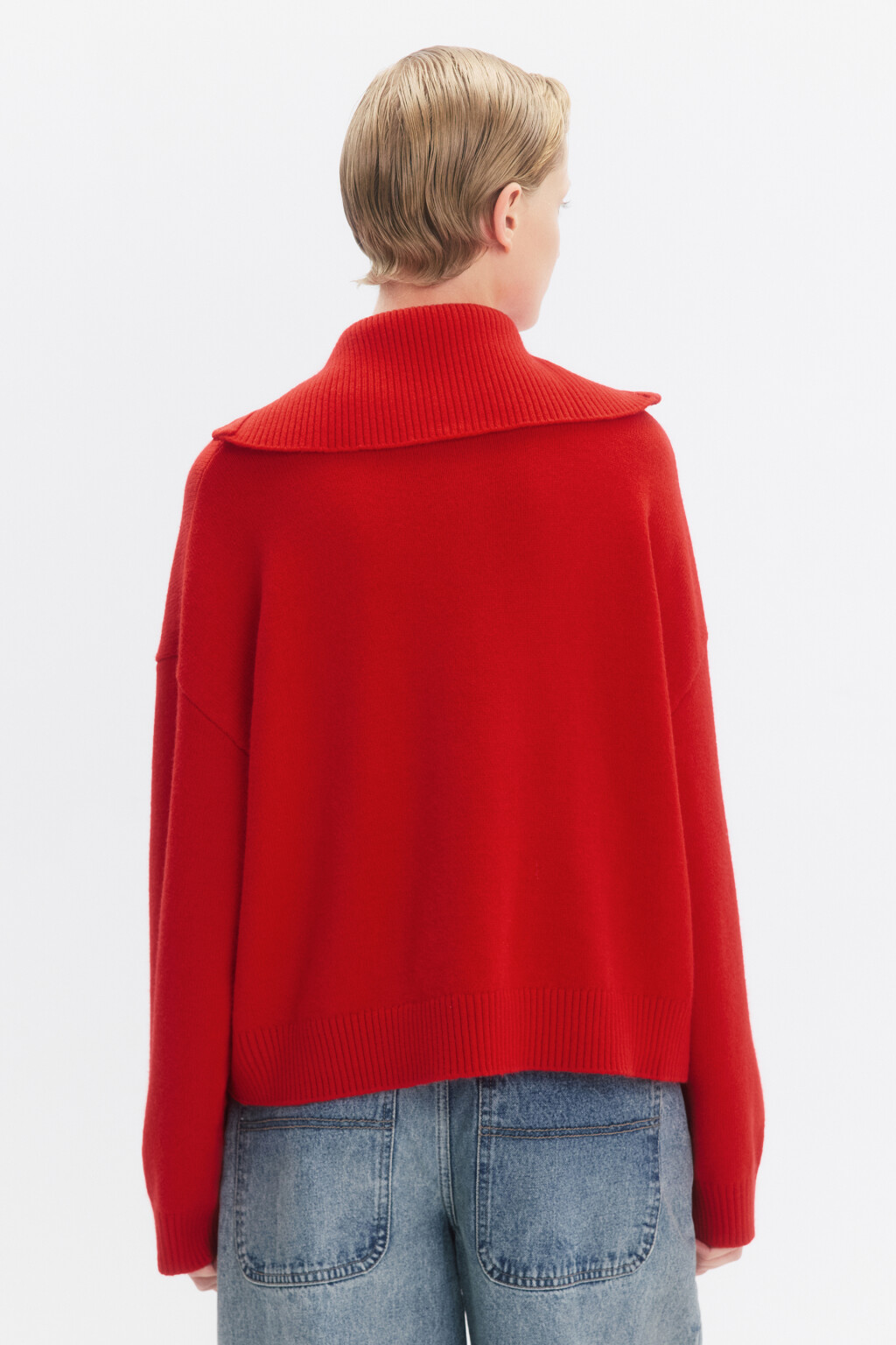 Джемпер вязаный с воротником на молнии - цвет красный - 4