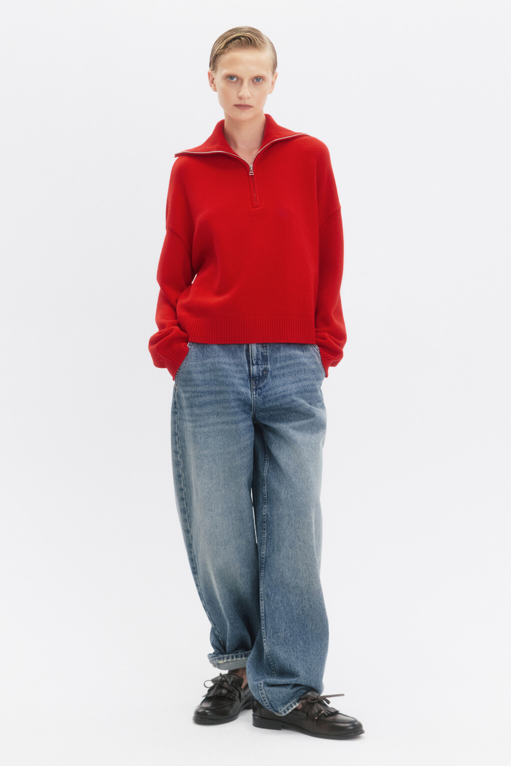 Джемпер вязаный с воротником на молнии - цвет красный - 6
