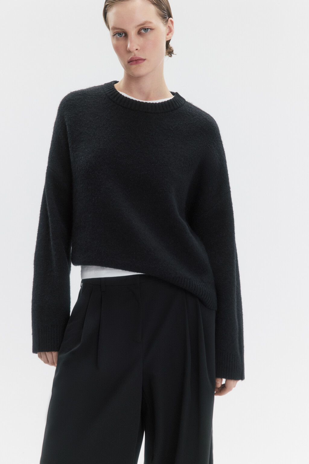Джемпер толстой вязки с шерстью - цвет черный - 1
