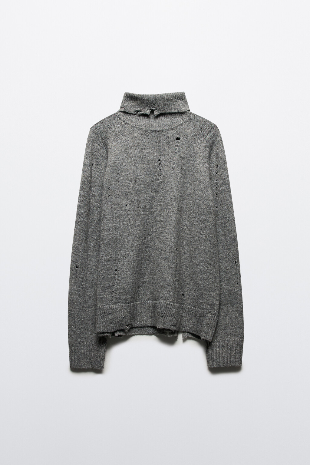 Свитер с горлом вязаный в стиле гранж - цвет серый - 10