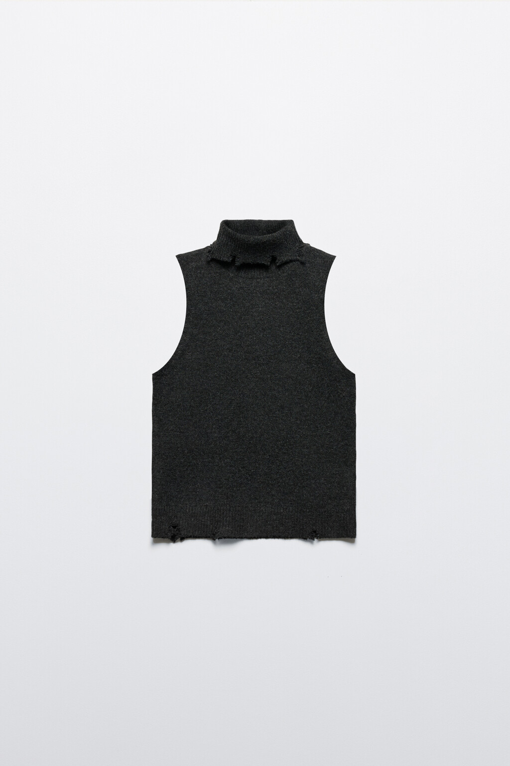 Жилет вязаный рваный с воротником - цвет серый - 8