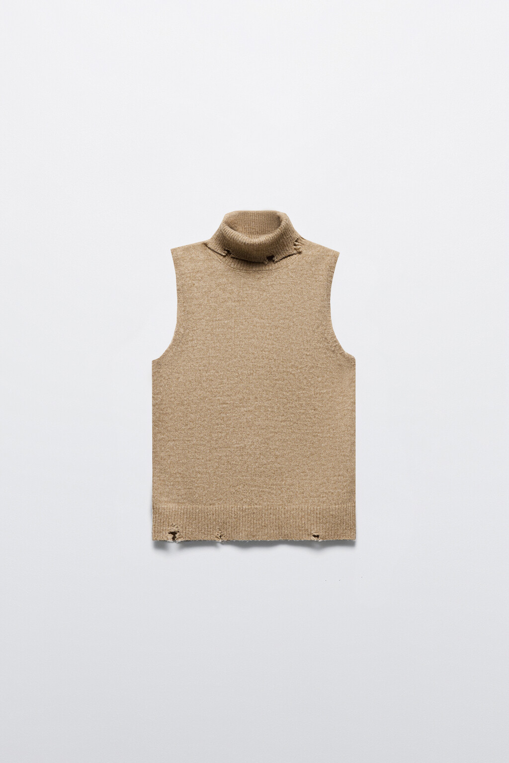 Жилет вязаный рваный с воротником - цвет бежевый - 9