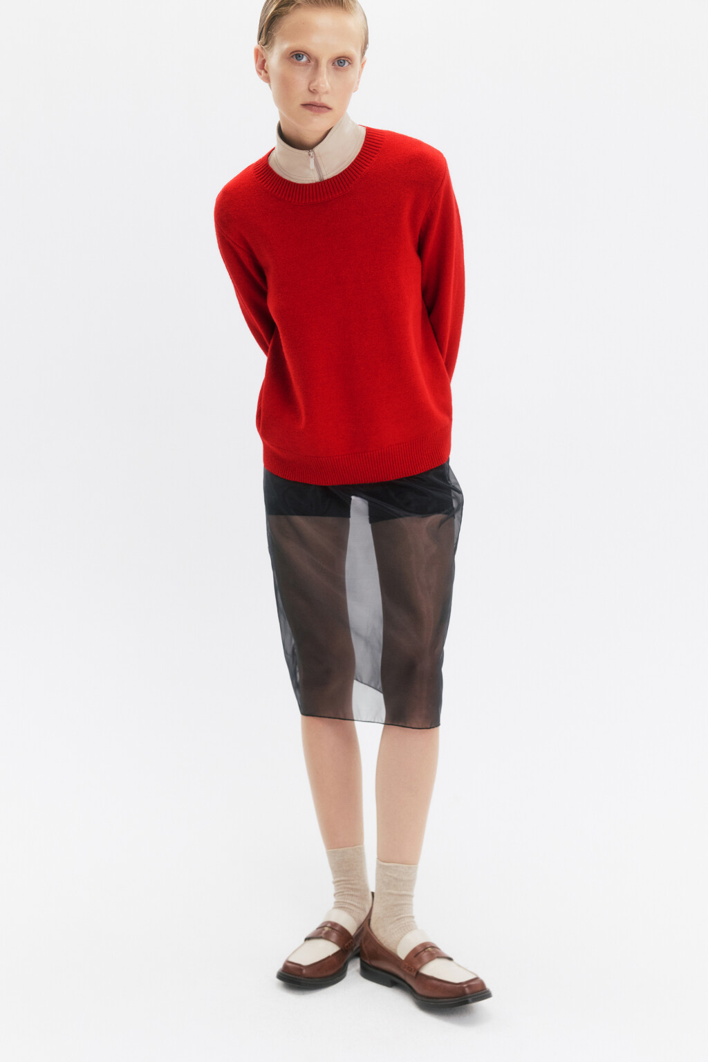 Джемпер вязаный свободного кроя - цвет красный - 1