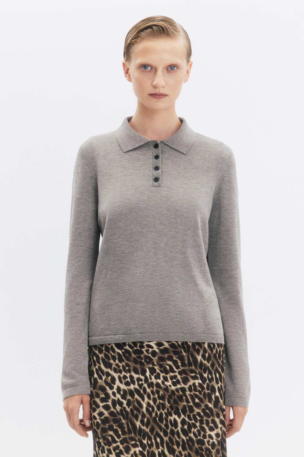 Джемпер тонкой вязки с воротником-поло - цвет бежевый - 3