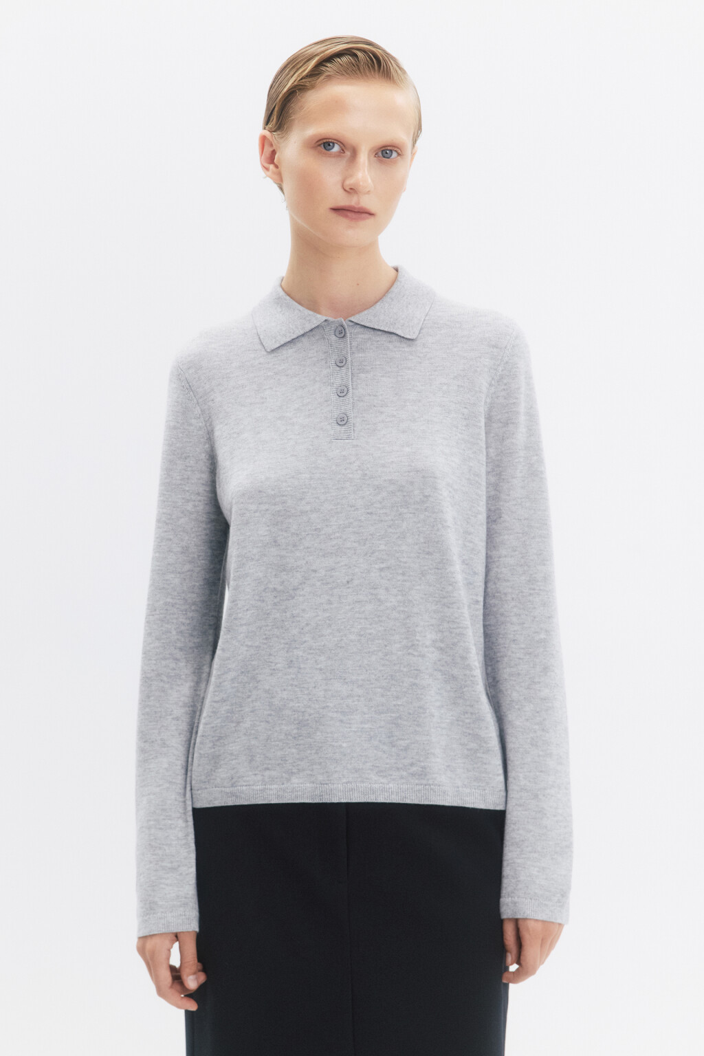 Джемпер тонкой вязки с воротником-поло - цвет серый - 2