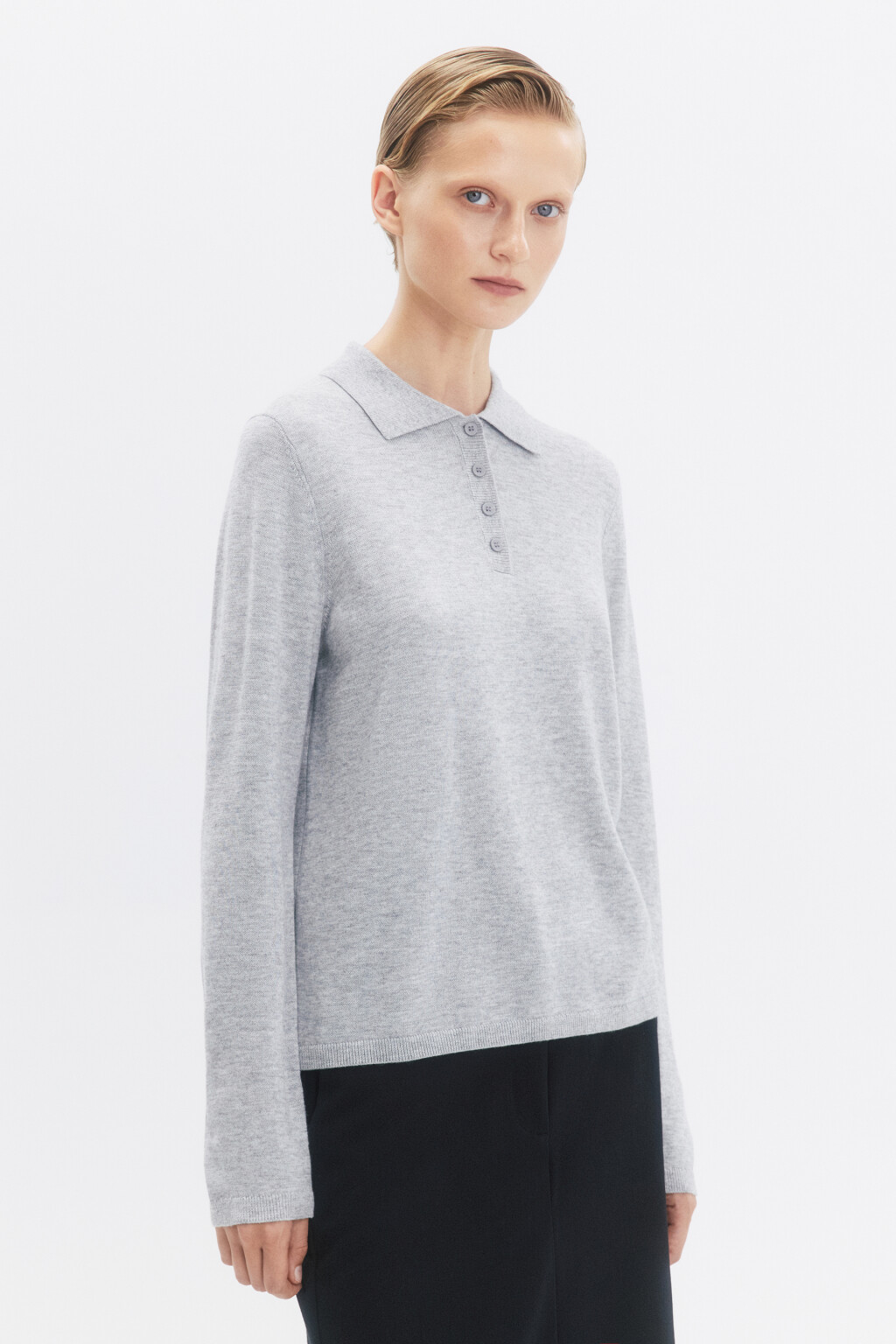 Джемпер тонкой вязки с воротником-поло - цвет серый - 3