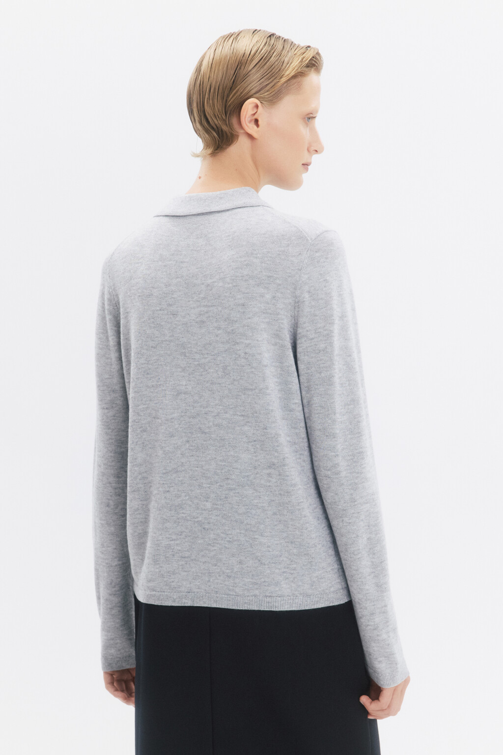 Джемпер тонкой вязки с воротником-поло - цвет серый - 4