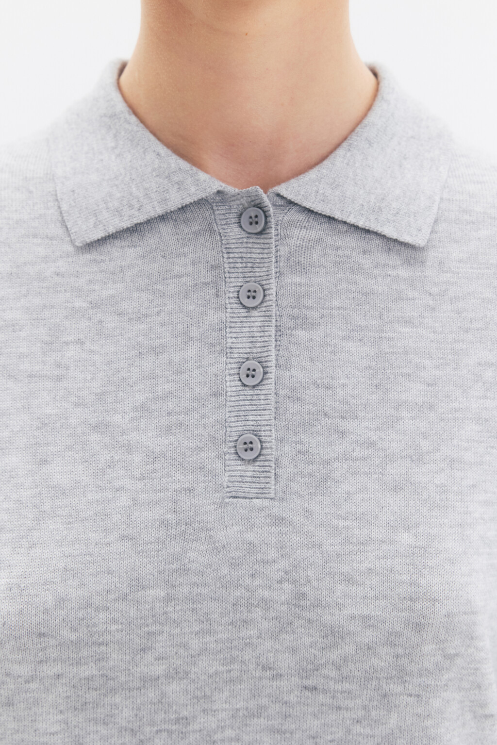 Джемпер тонкой вязки с воротником-поло - цвет серый - 6