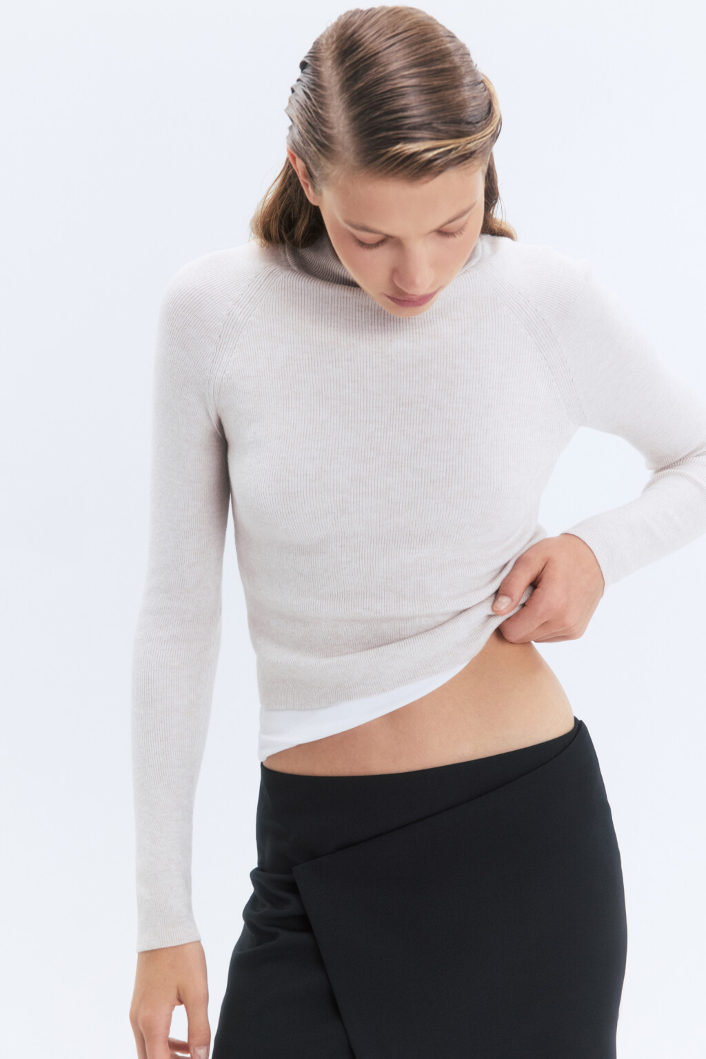 Водолазка вискозная с коротким воротником - цвет бежевый - 1