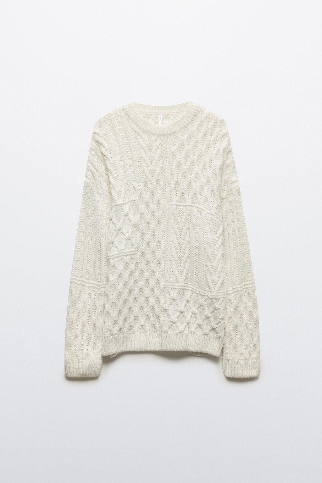 Джемпер вязаный с узором-косичкой - цвет молочный - 9