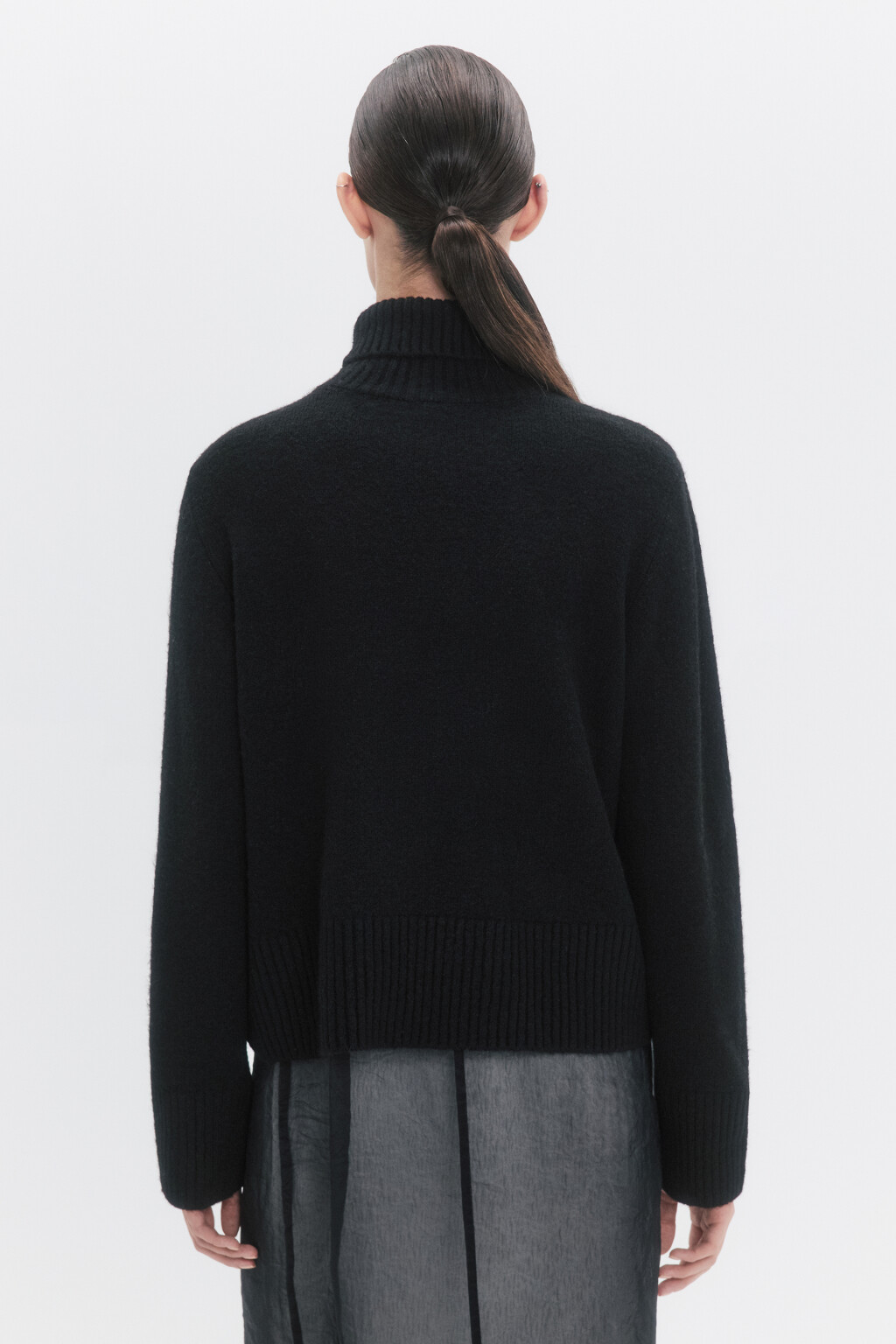 Свитер с горлом укороченный в полоску - цвет черный - 4