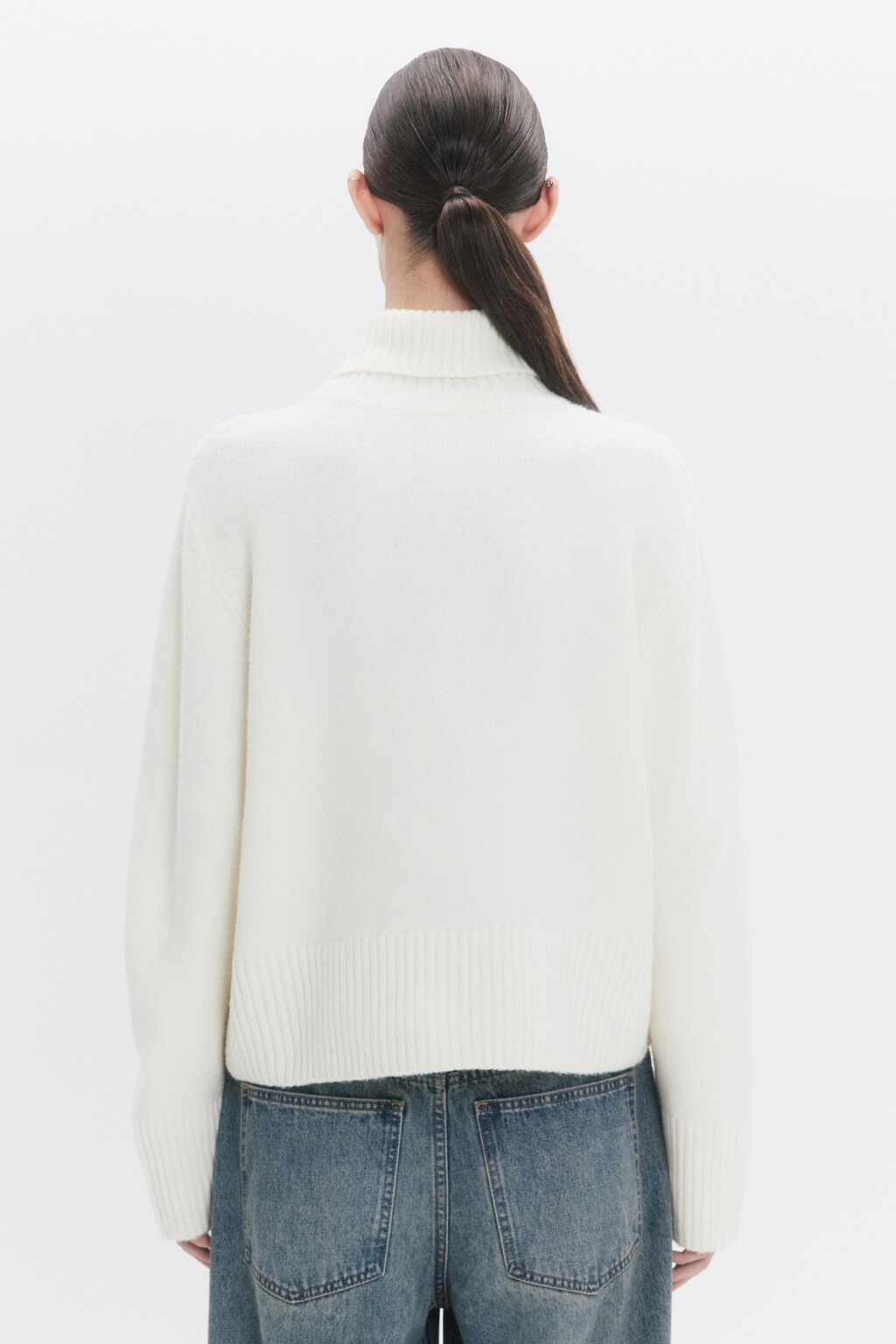 Свитер с горлом укороченный в полоску - цвет молочный - 4