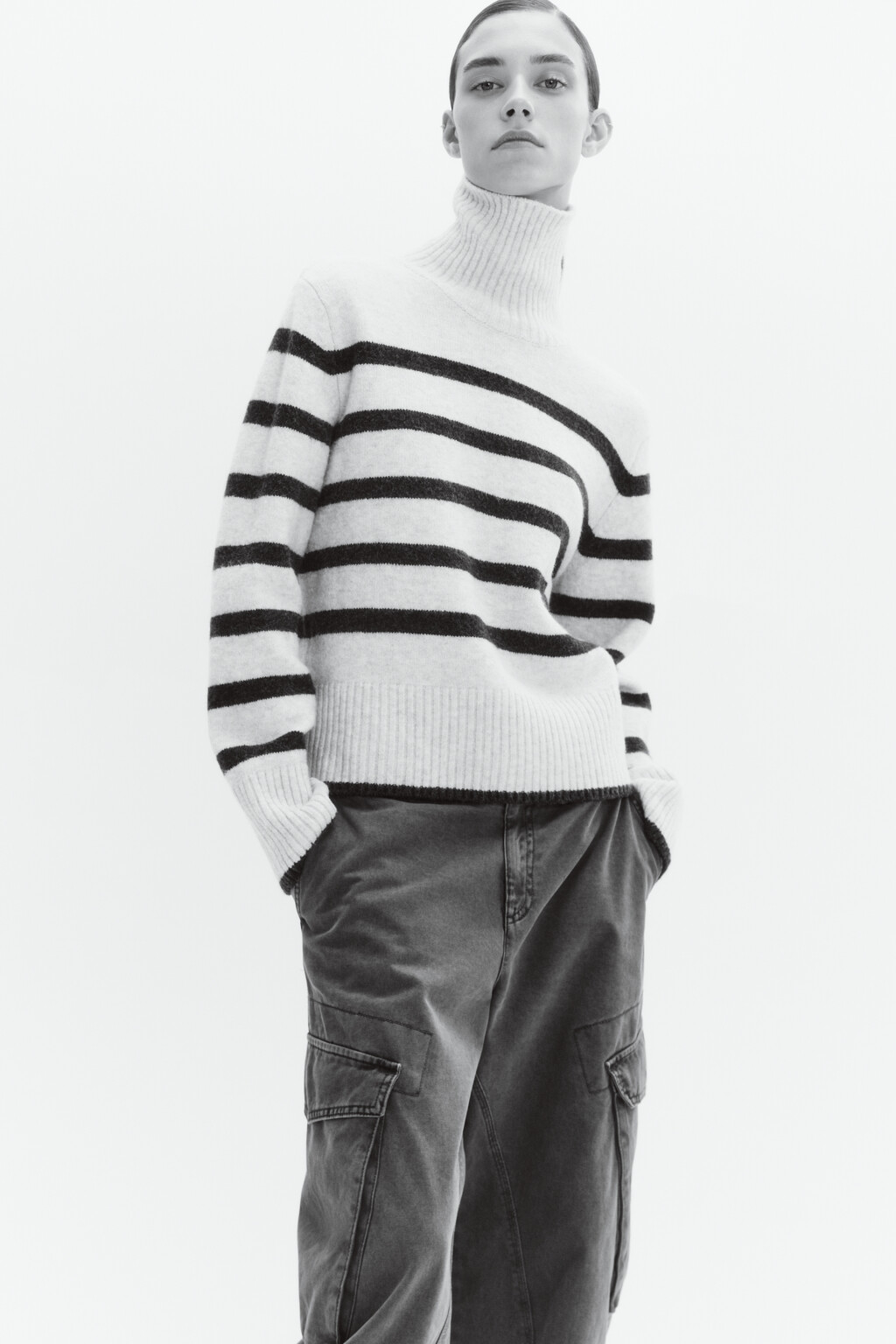 Свитер с горлом укороченный в полоску - цвет бежевый - 7