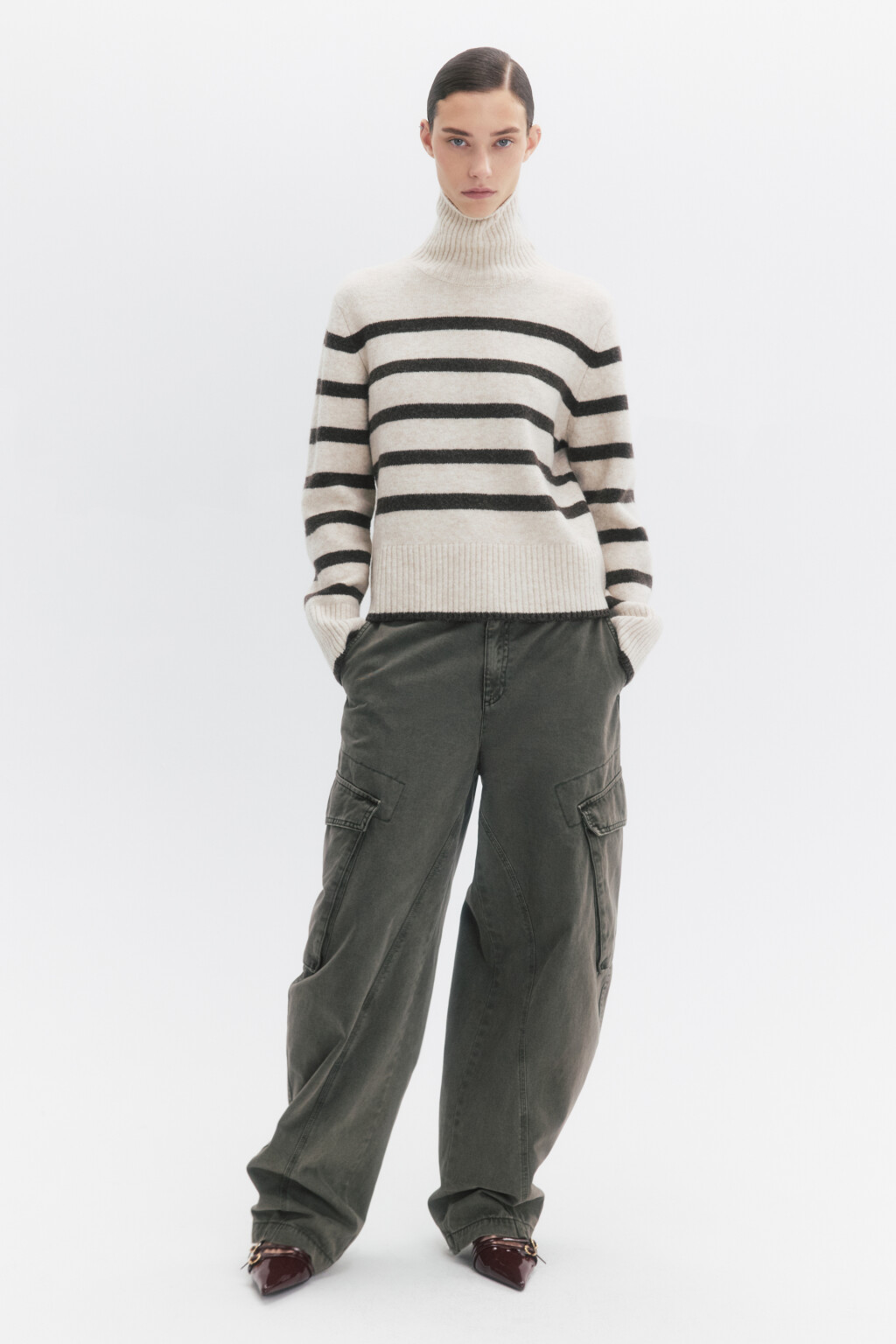 Свитер с горлом укороченный в полоску - цвет бежевый - 5