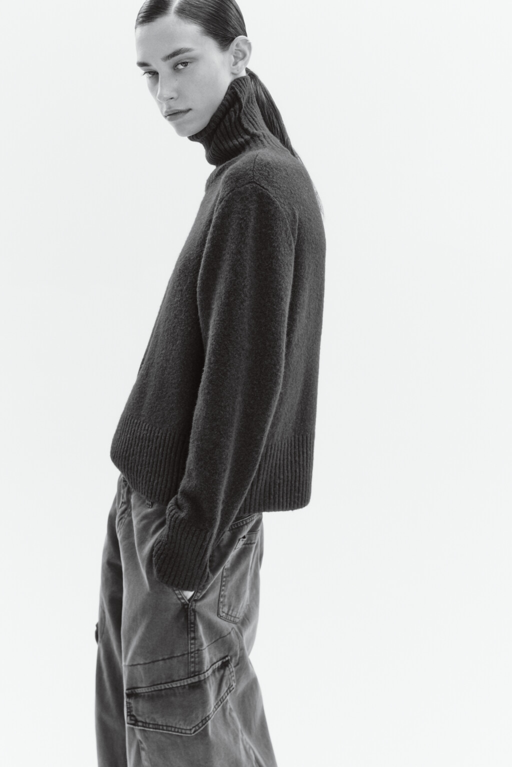 Свитер с горлом укороченный в полоску - цвет бордовый - 7