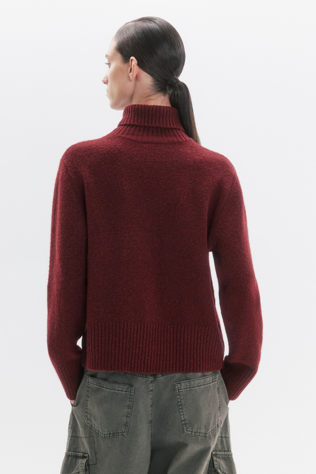 Свитер с горлом укороченный в полоску - цвет бордовый - 3