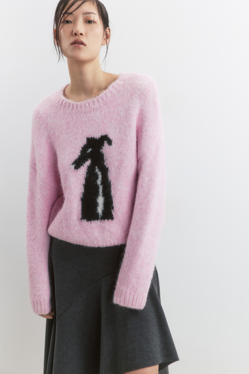 Джемпер вязаный теплый с рисунком - цвет розовый - 2