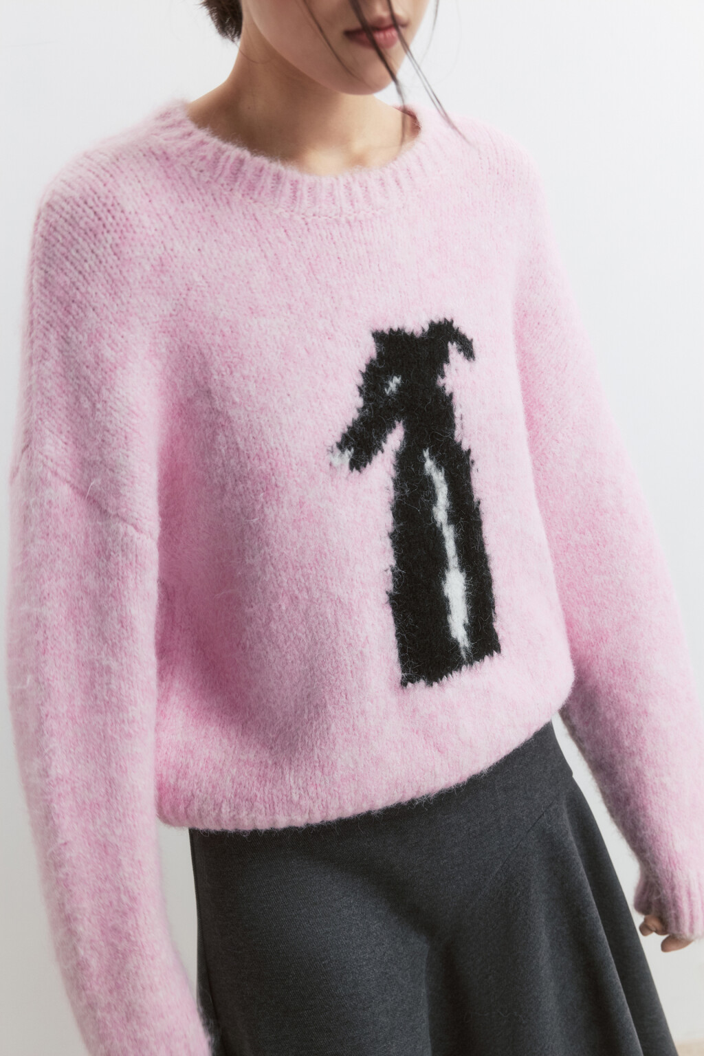 Джемпер вязаный теплый с рисунком - цвет розовый - 3