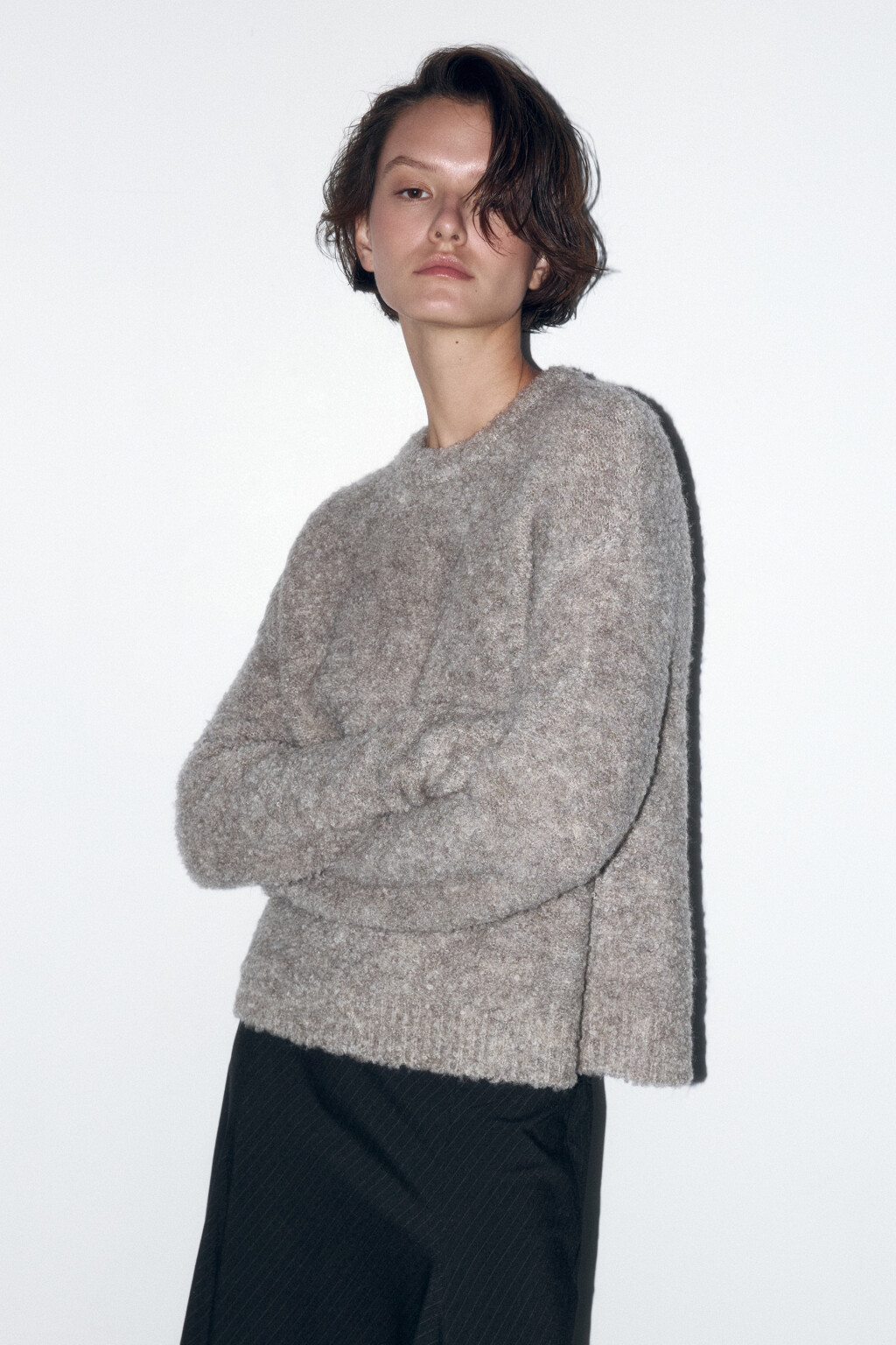 Джемпер пушистый вязаный с шерстью - цвет бежевый - 3