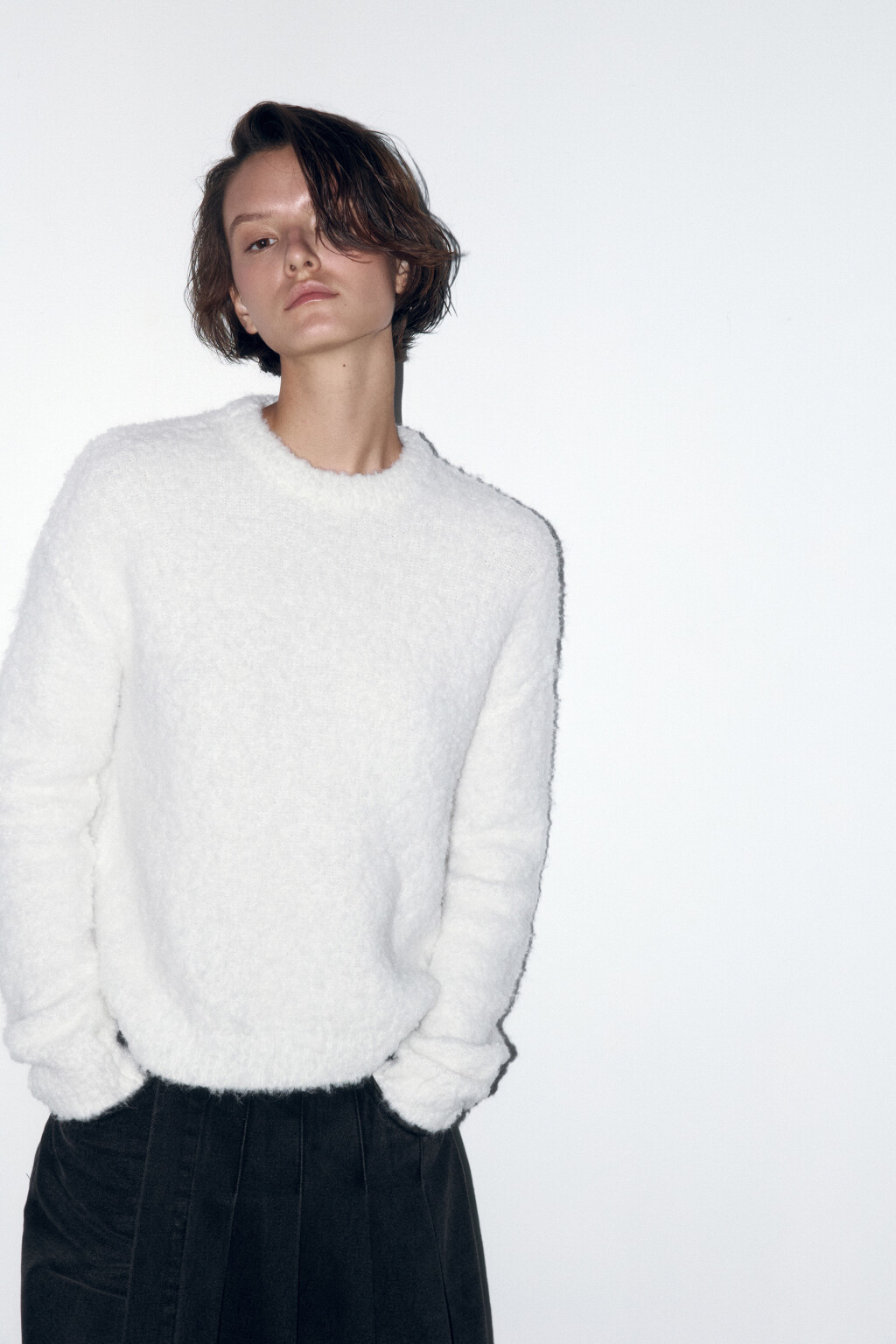 Джемпер пушистый вязаный с шерстью - цвет молочный - 2