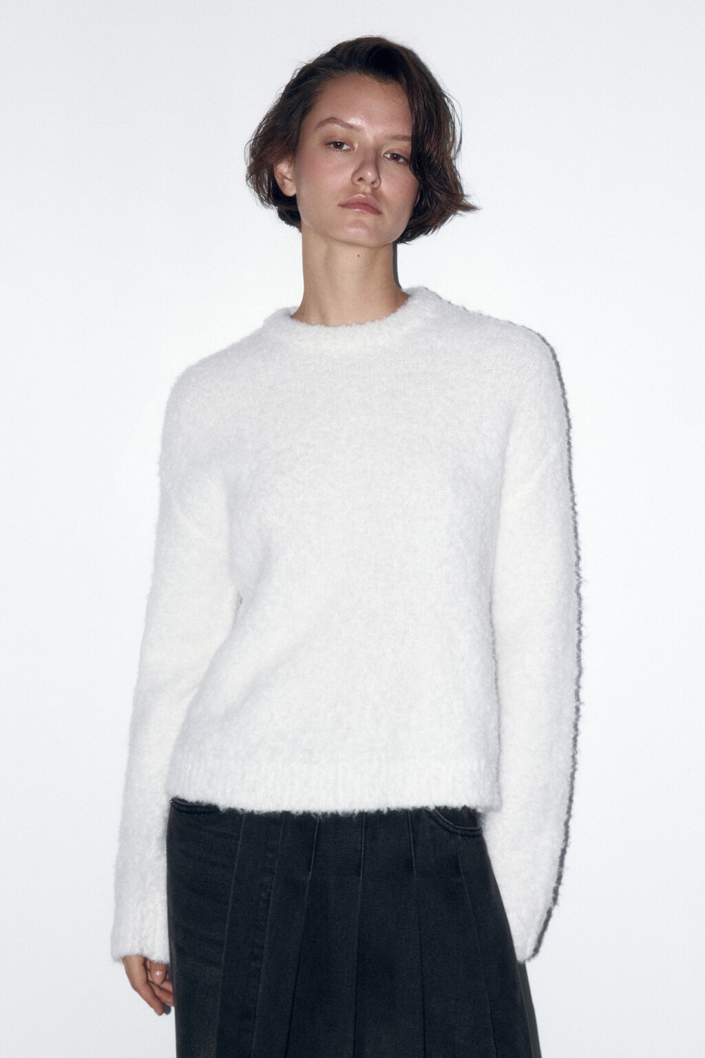 Джемпер пушистый вязаный с шерстью - цвет молочный - 3