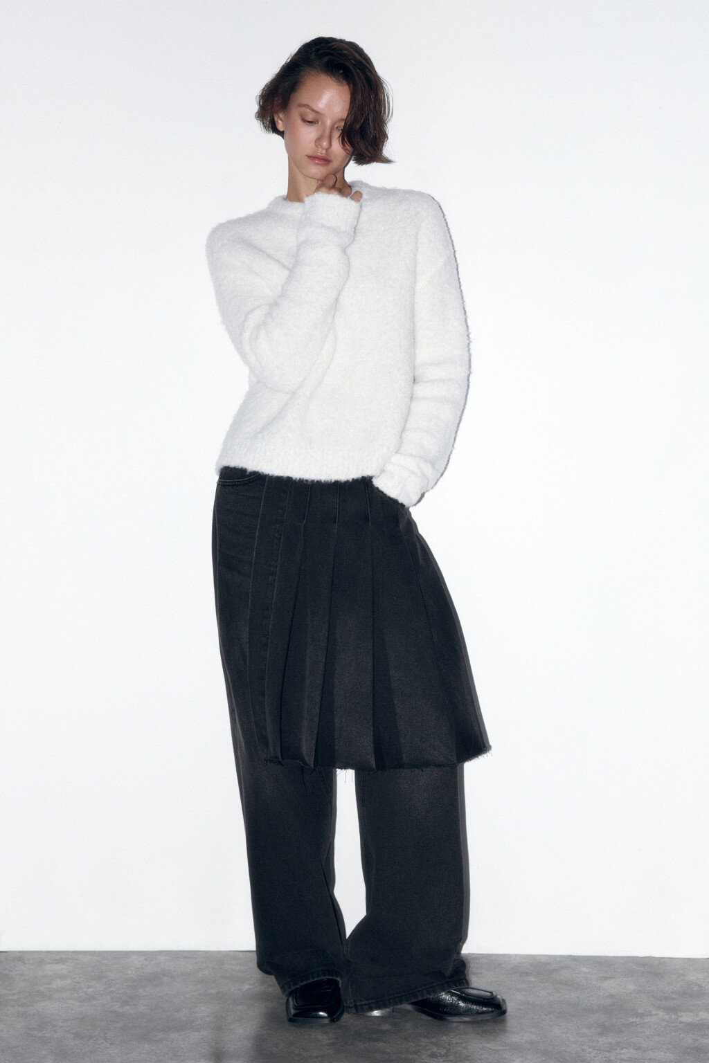 Джемпер пушистый вязаный с шерстью - цвет молочный - 6