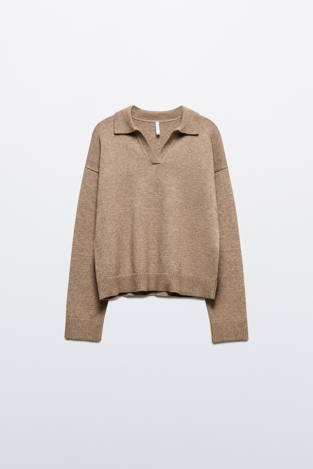 Джемпер вязаный с воротником и V-вырезом - цвет бежевый - 8
