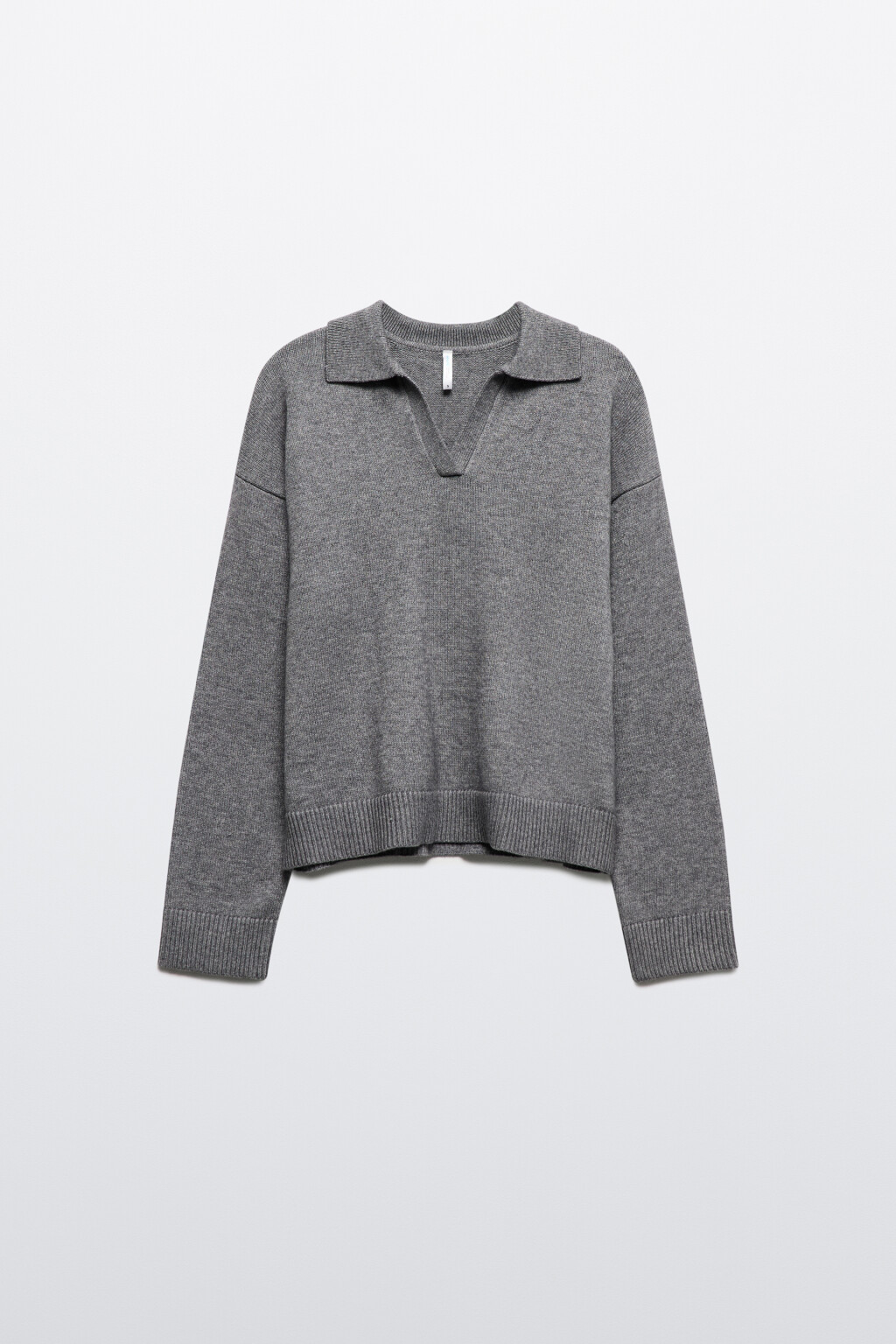 Джемпер вязаный с воротником и V-вырезом - цвет серый - 9
