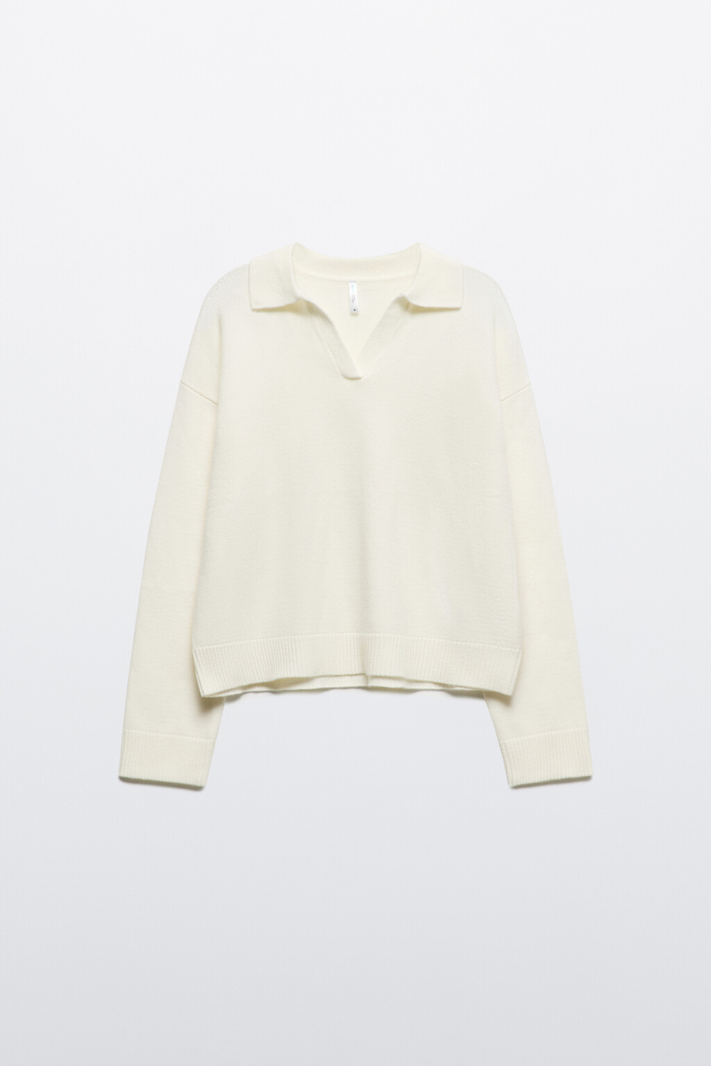 Джемпер вязаный с воротником и V-вырезом - цвет молочный - 8