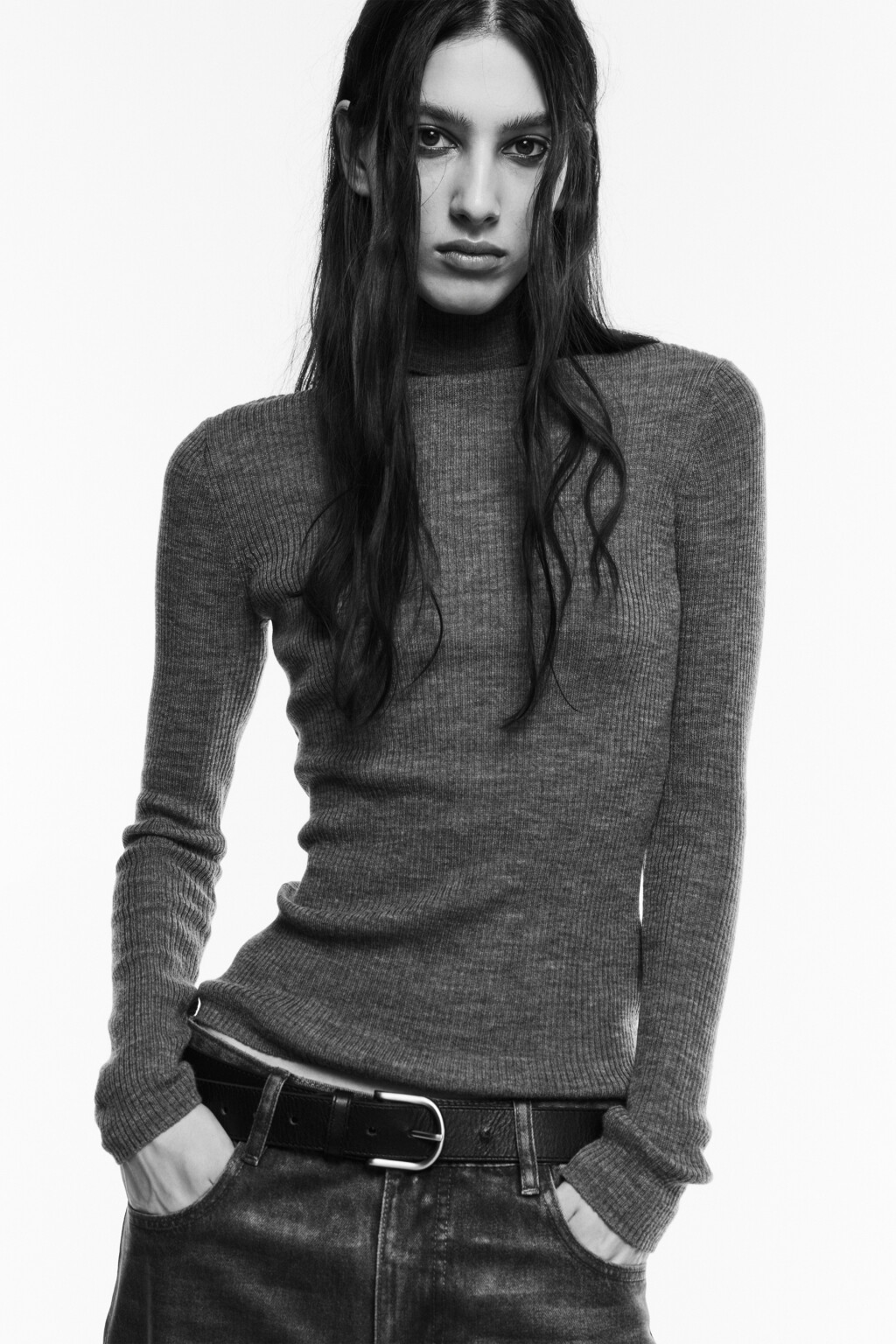 Водолазка тонкой вязки из шерсти мериноса - цвет бежевый - 1