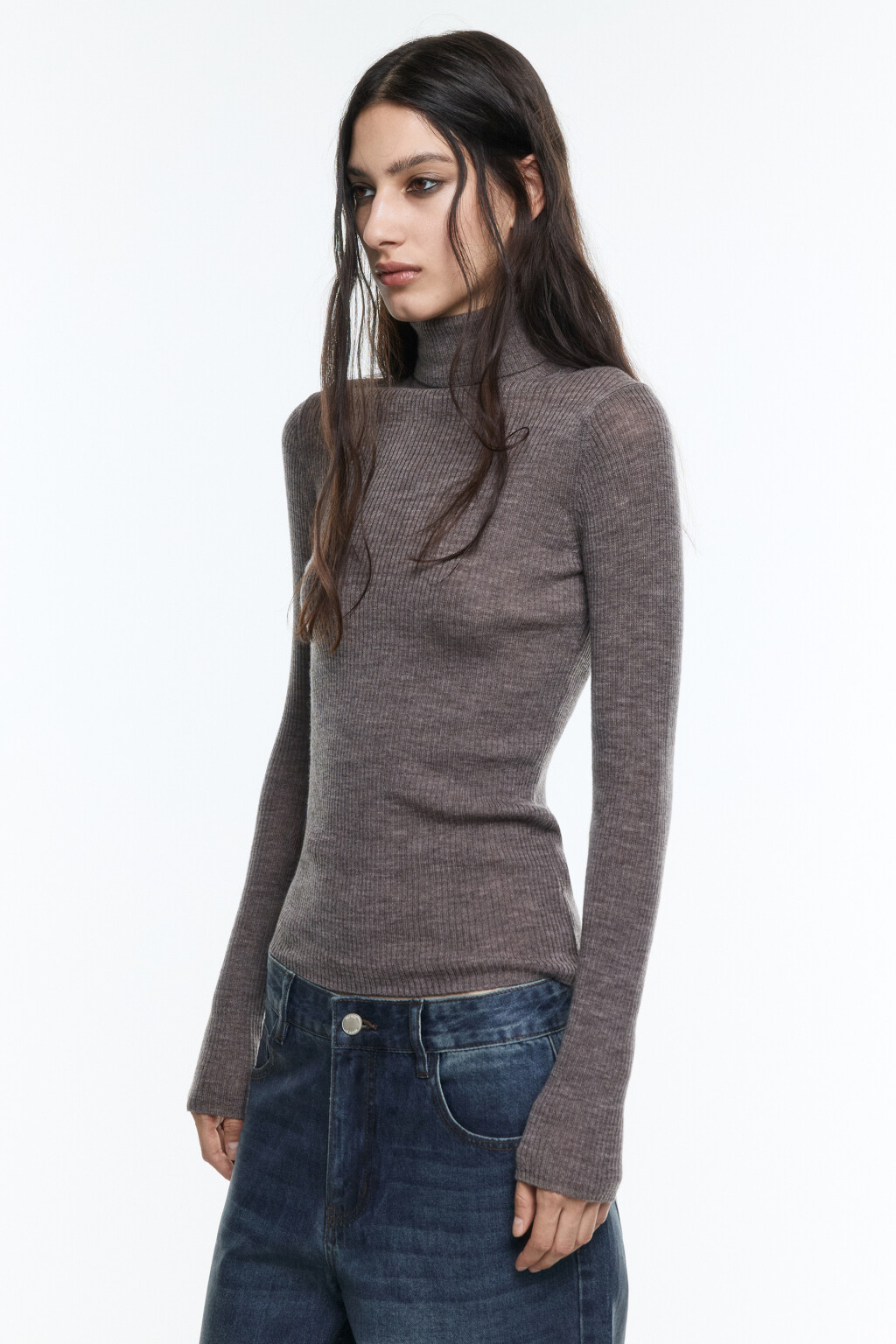 Водолазка тонкой вязки из шерсти мериноса - цвет бежевый - 3