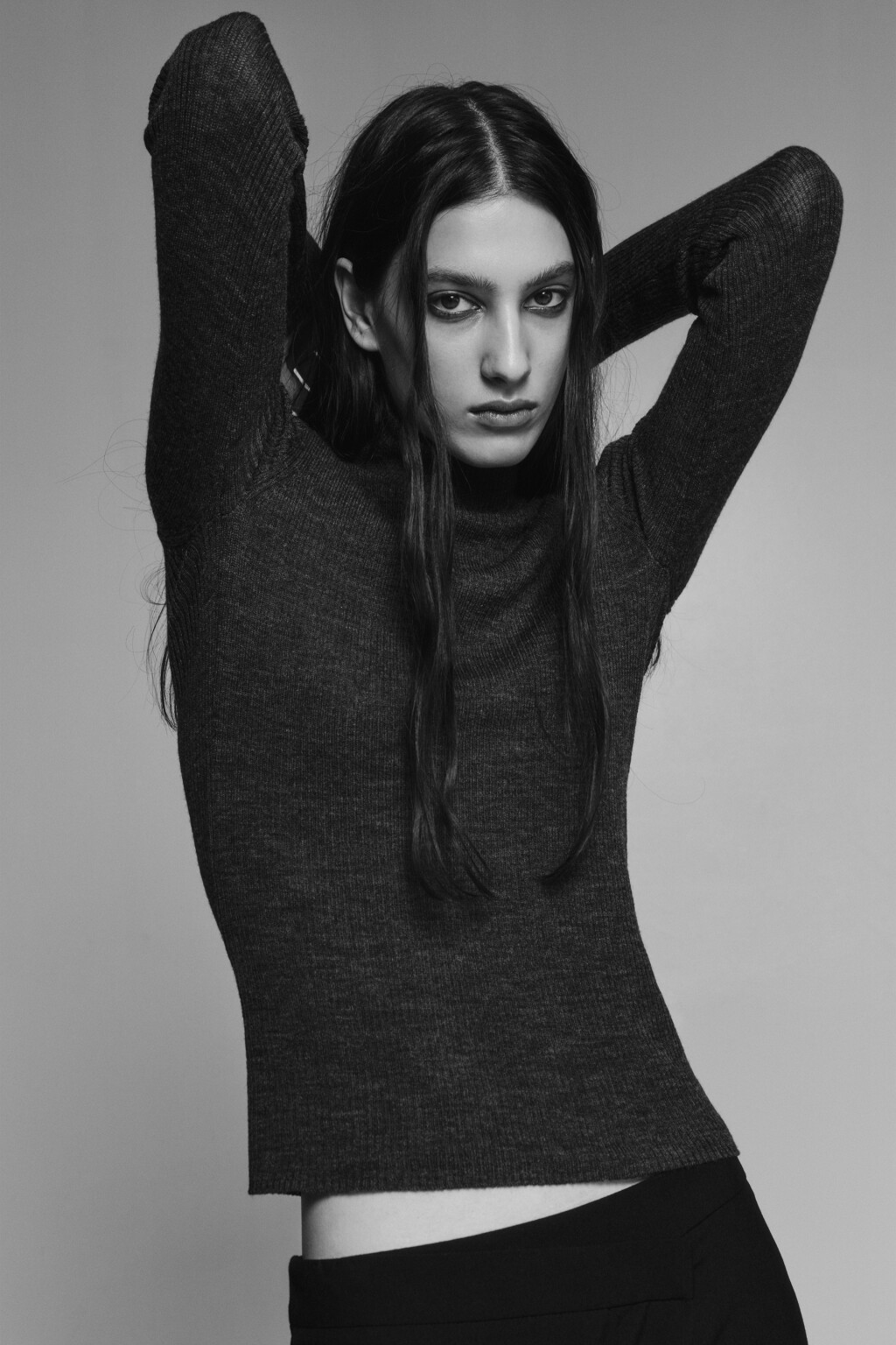 Водолазка тонкой вязки из шерсти мериноса - цвет серый - 1