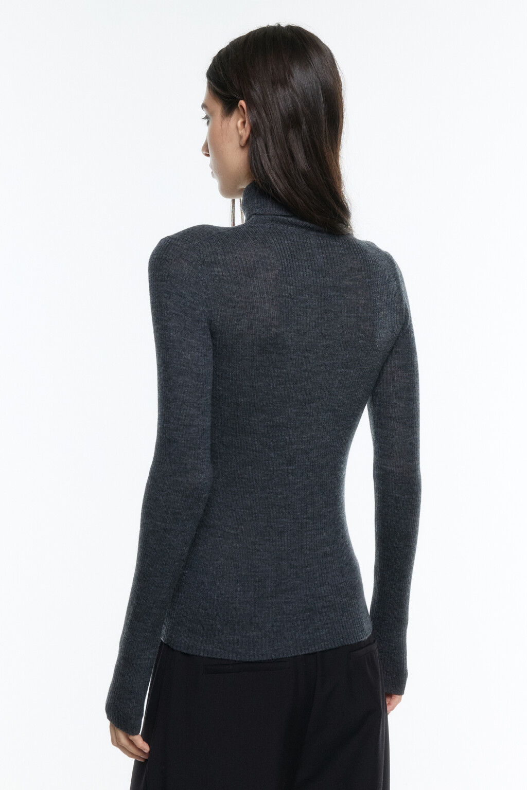 Водолазка тонкой вязки из шерсти мериноса - цвет серый - 4
