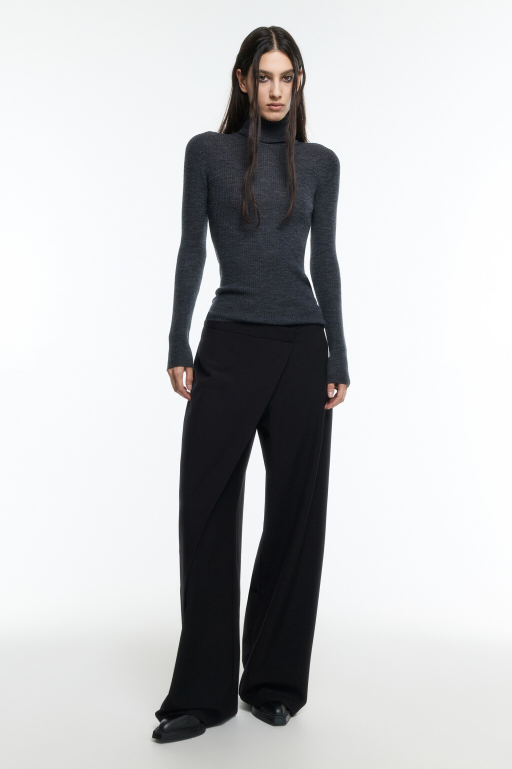 Водолазка тонкой вязки из шерсти мериноса - цвет серый - 5