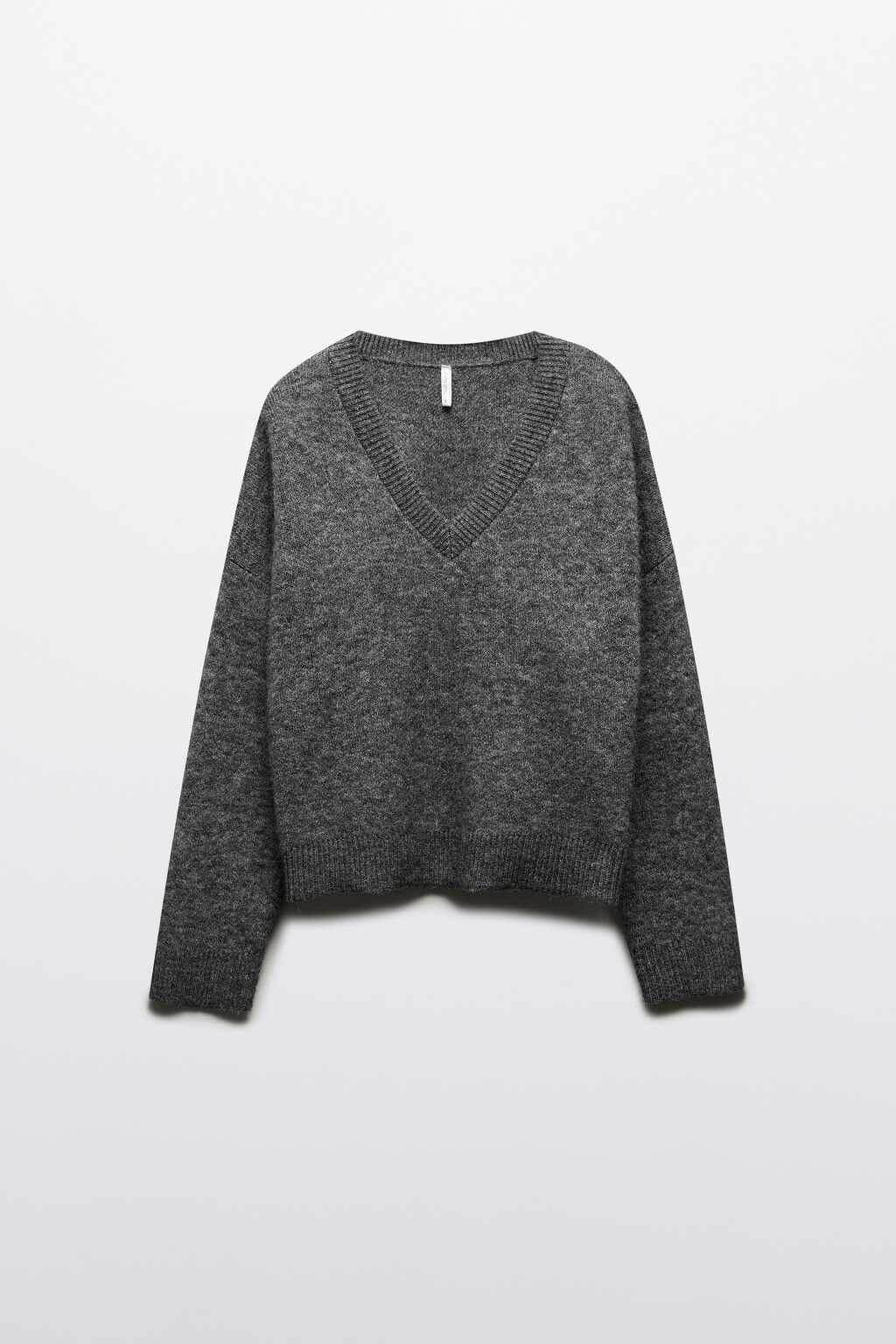 Джемпер вязаный свободный с V-вырезом - цвет серый - 8