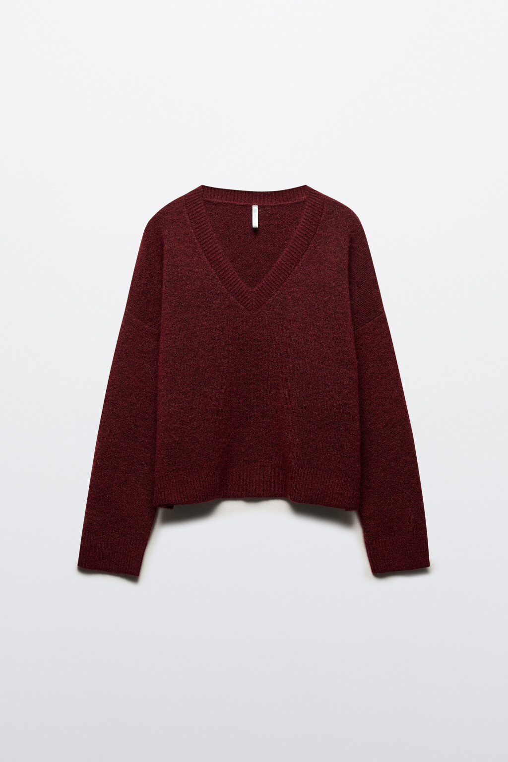Джемпер вязаный свободный с V-вырезом - цвет бордовый - 9
