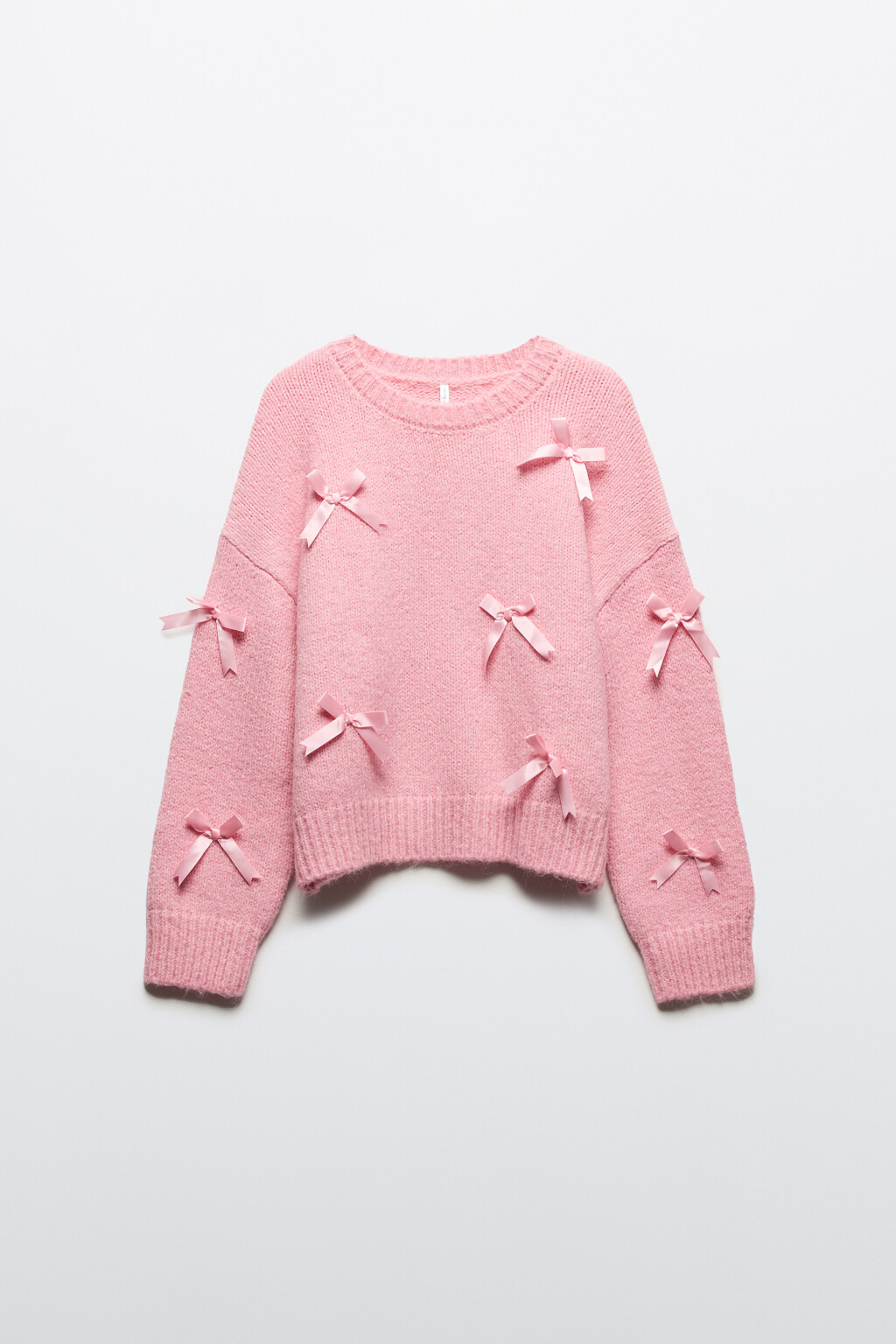 Джемпер вязаный с атласными бантиками - цвет розовый - 8
