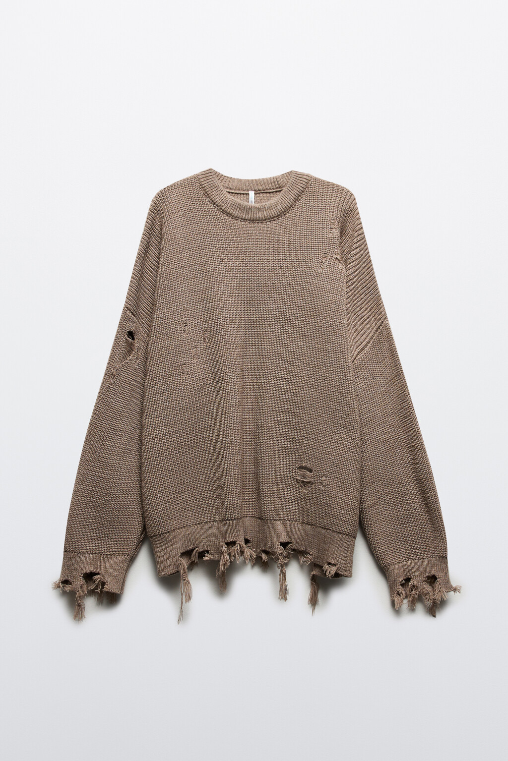 Джемпер вязаный рваный в рубчик - цвет бежевый - 9