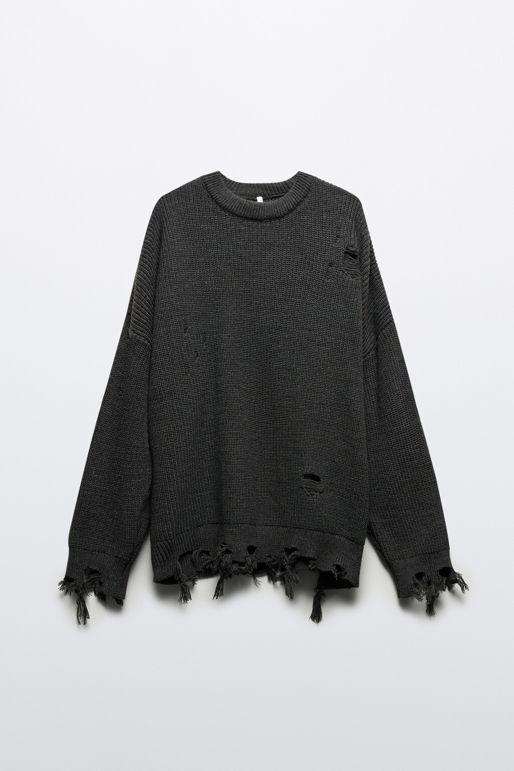 Джемпер вязаный рваный в рубчик - цвет серый - 8