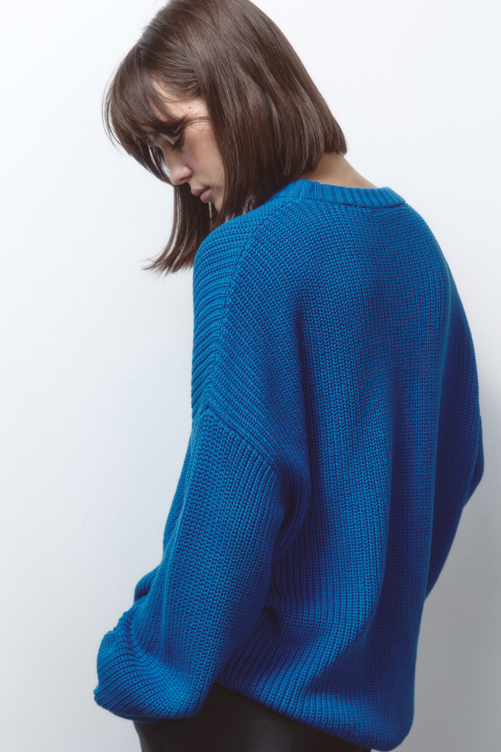 Джемпер толстой вязки из хлопковой пряжи - цвет синий - 1