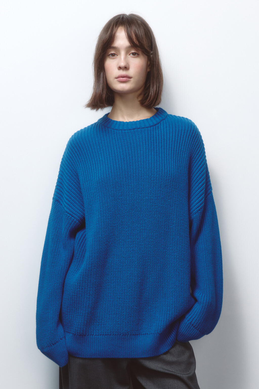 Джемпер толстой вязки из хлопковой пряжи - цвет синий - 3