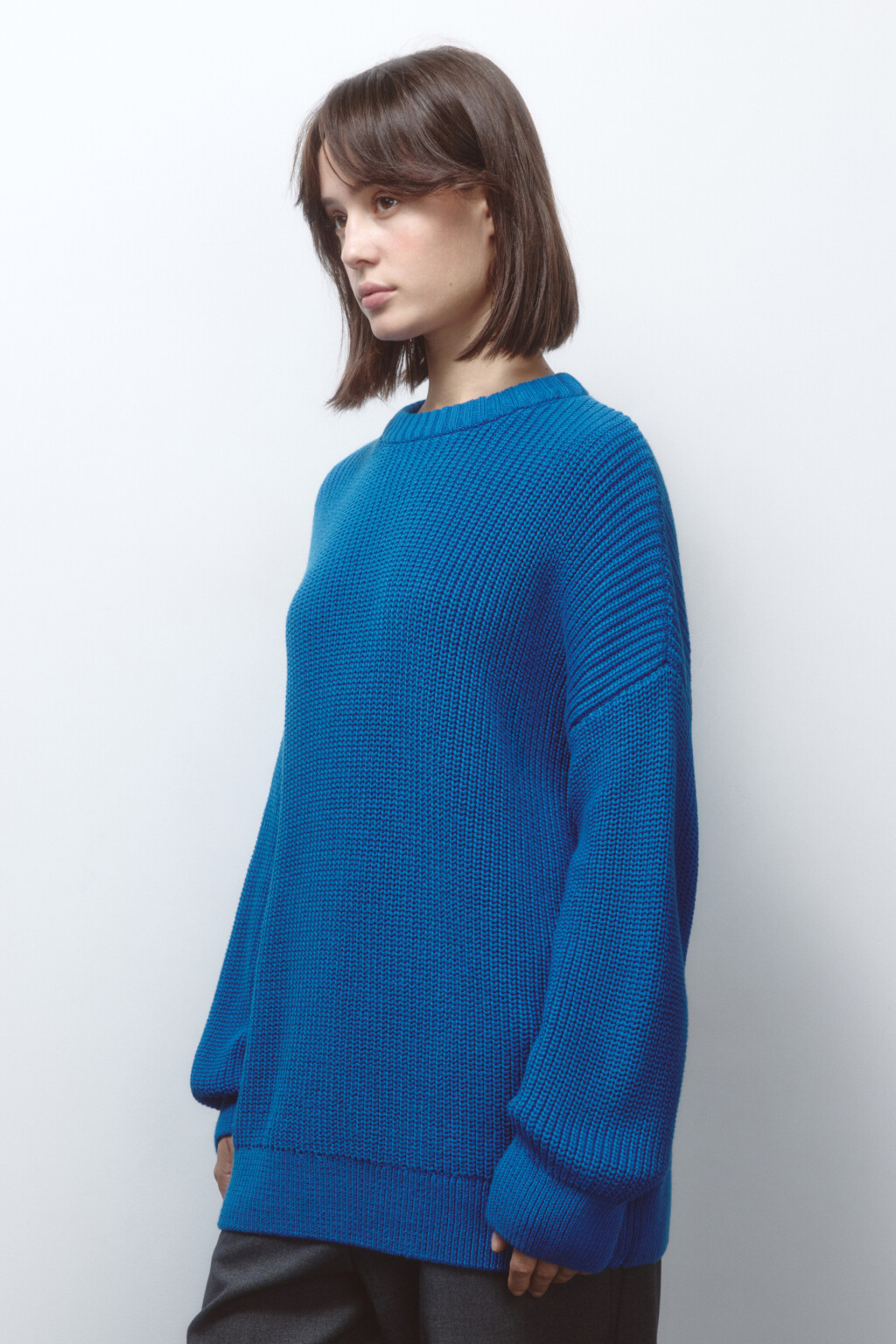 Джемпер толстой вязки из хлопковой пряжи - цвет синий - 4