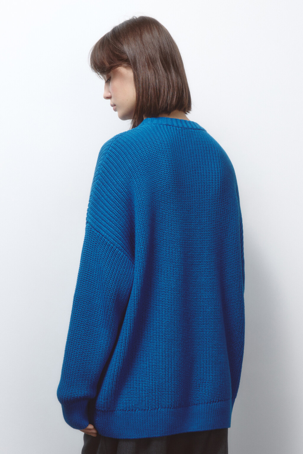 Джемпер толстой вязки из хлопковой пряжи - цвет синий - 5