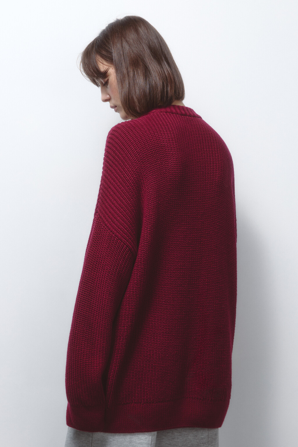 Джемпер толстой вязки из хлопковой пряжи - цвет бордовый - 4